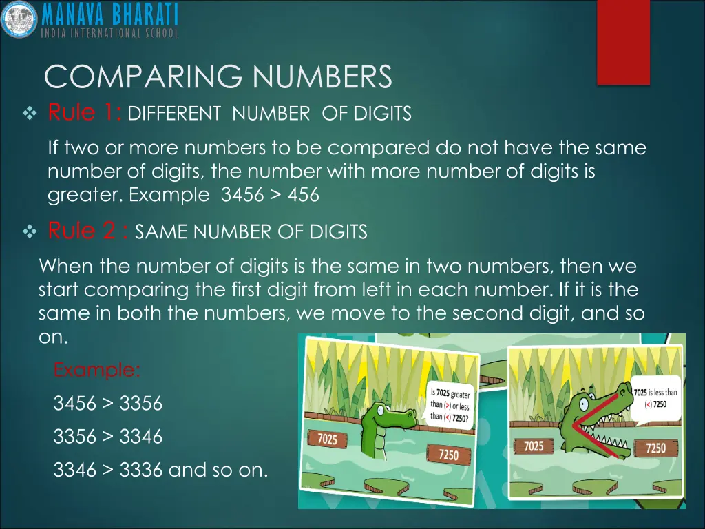 comparing numbers rule 1 different number