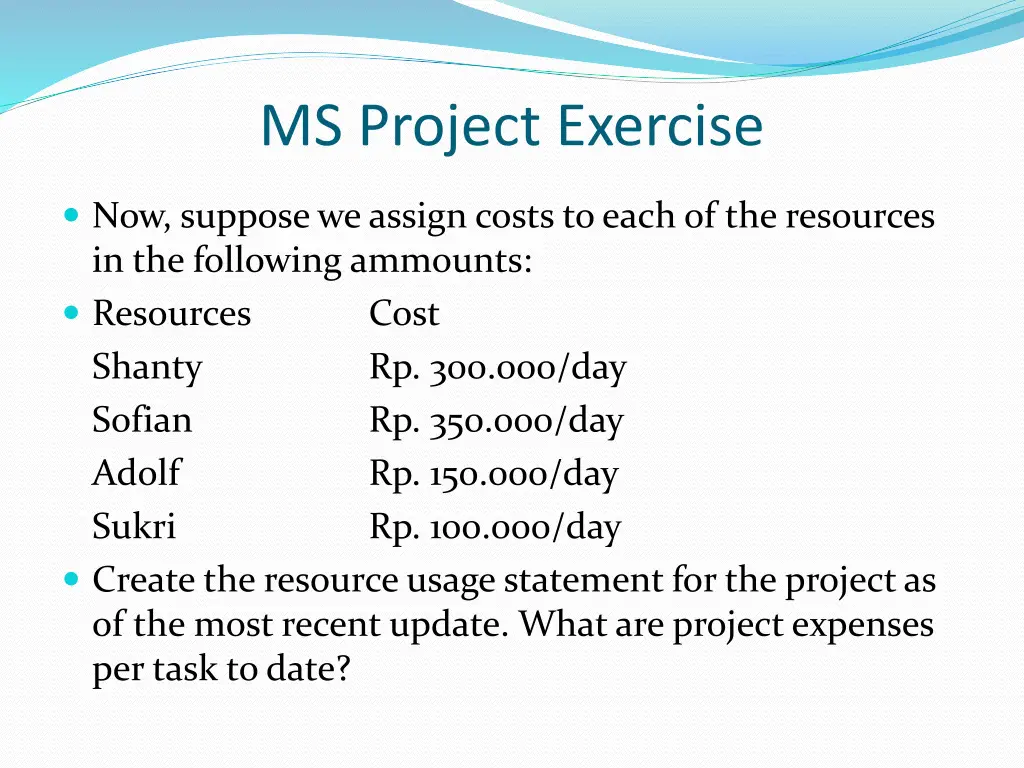 ms project exercise 1