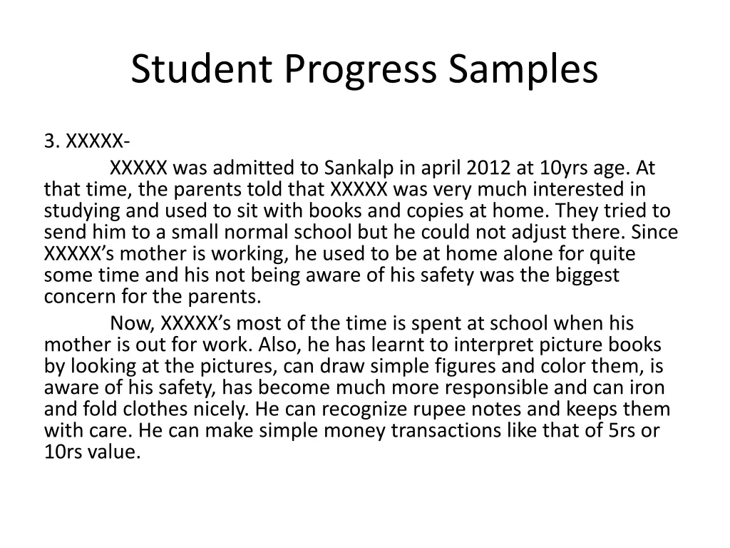 student progress samples 2