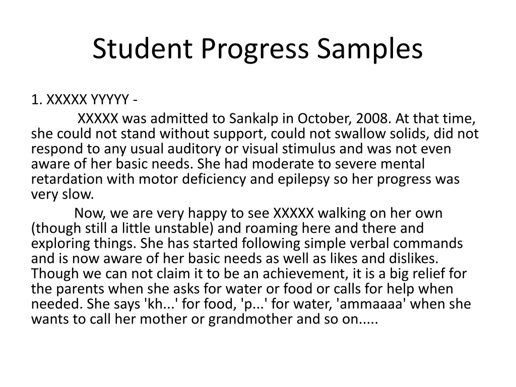 student progress samples