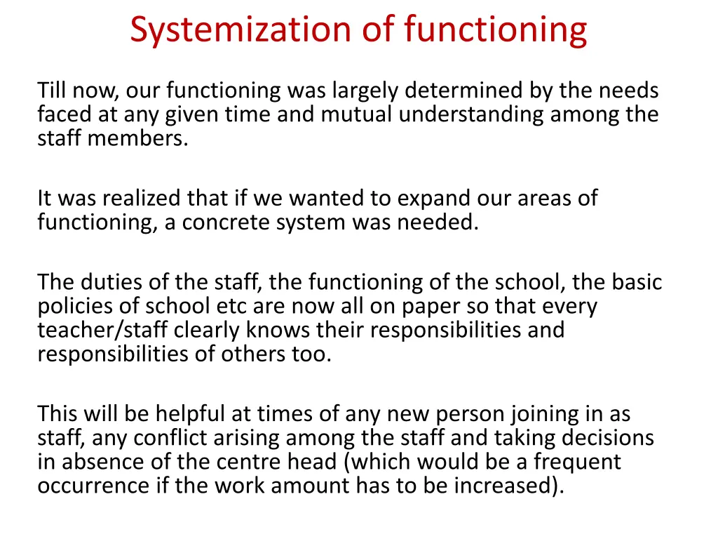 systemization of functioning