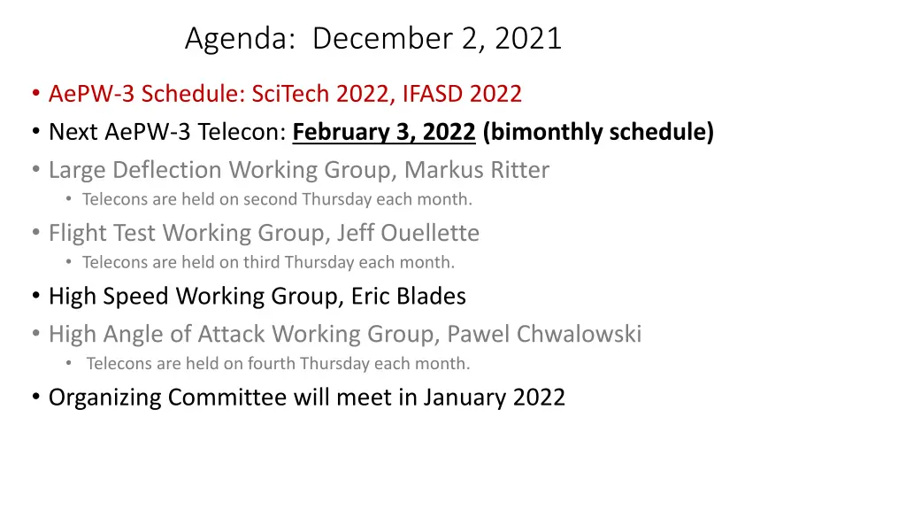 agenda december 2 2021