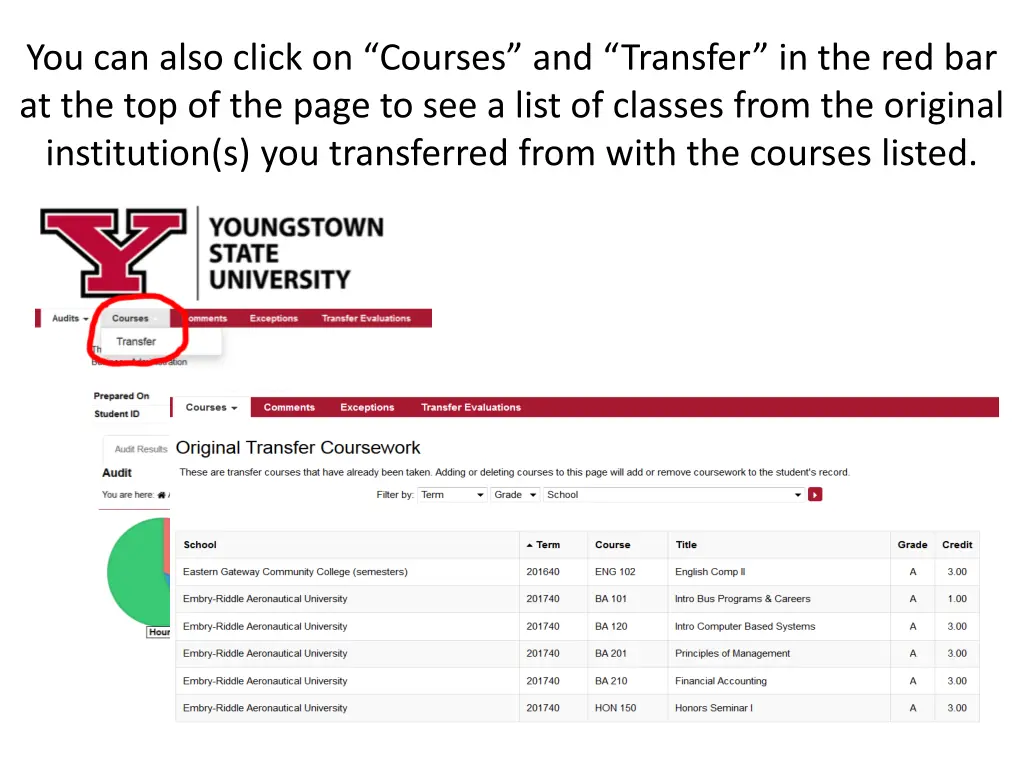 you can also click on courses and transfer