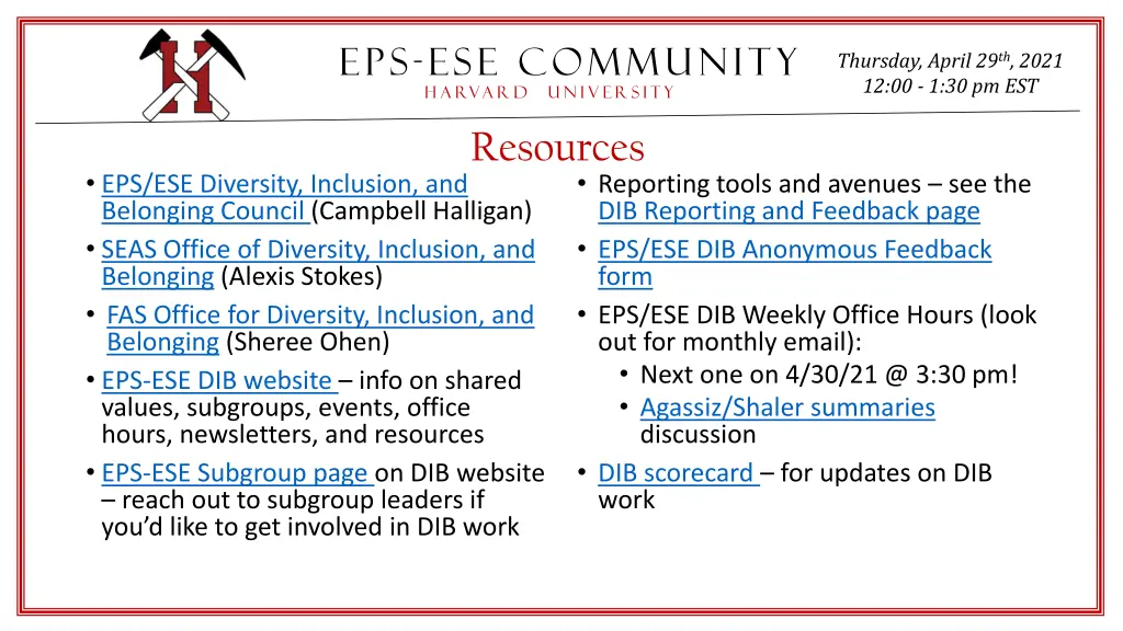 eps ese community h a rva r d u n i v e r s i t y 5