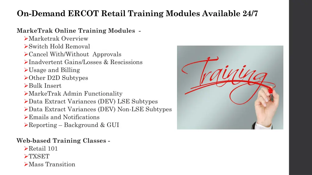 on demand ercot retail training modules available