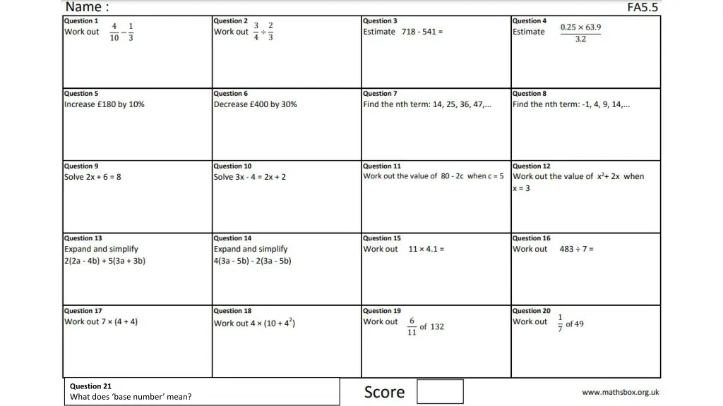 question 21 what does base number mean