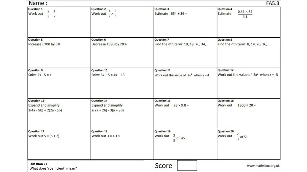 question 21 what does coefficient mean