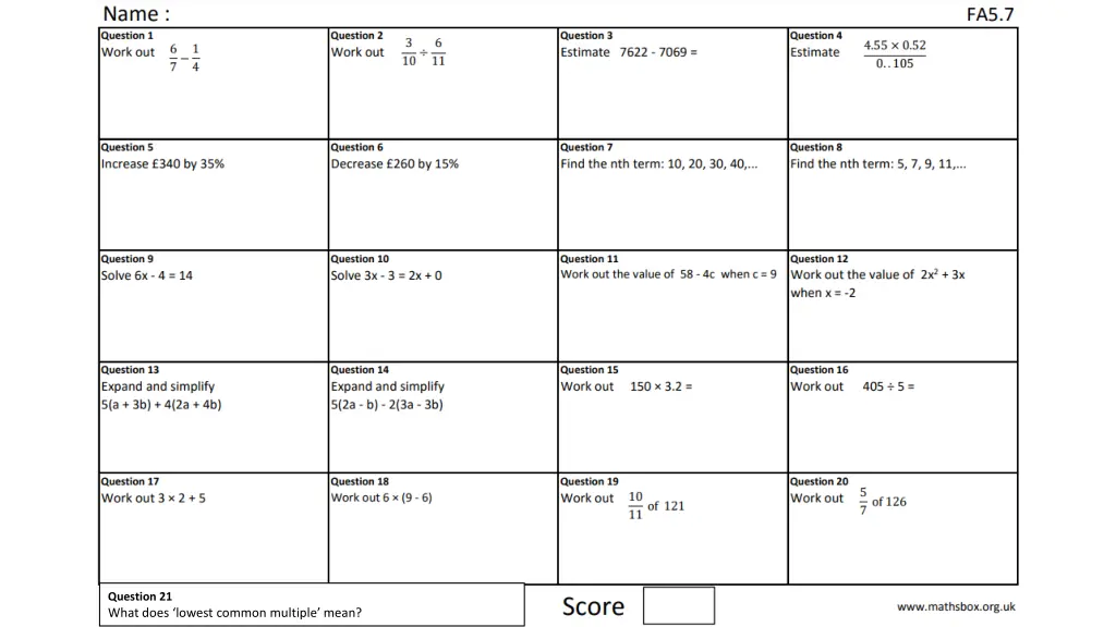 question 21 what does lowest common multiple mean