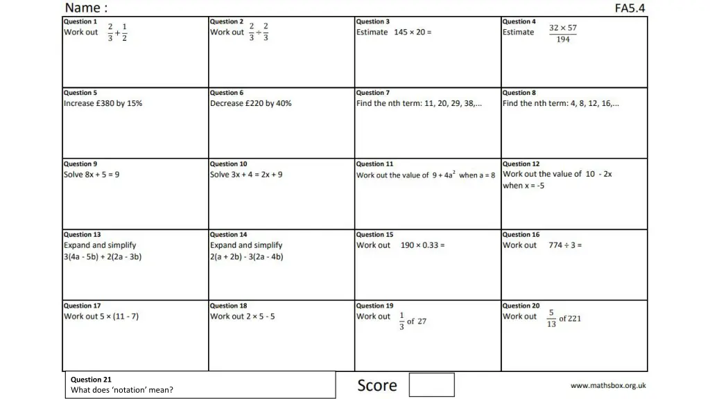 question 21 what does notation mean