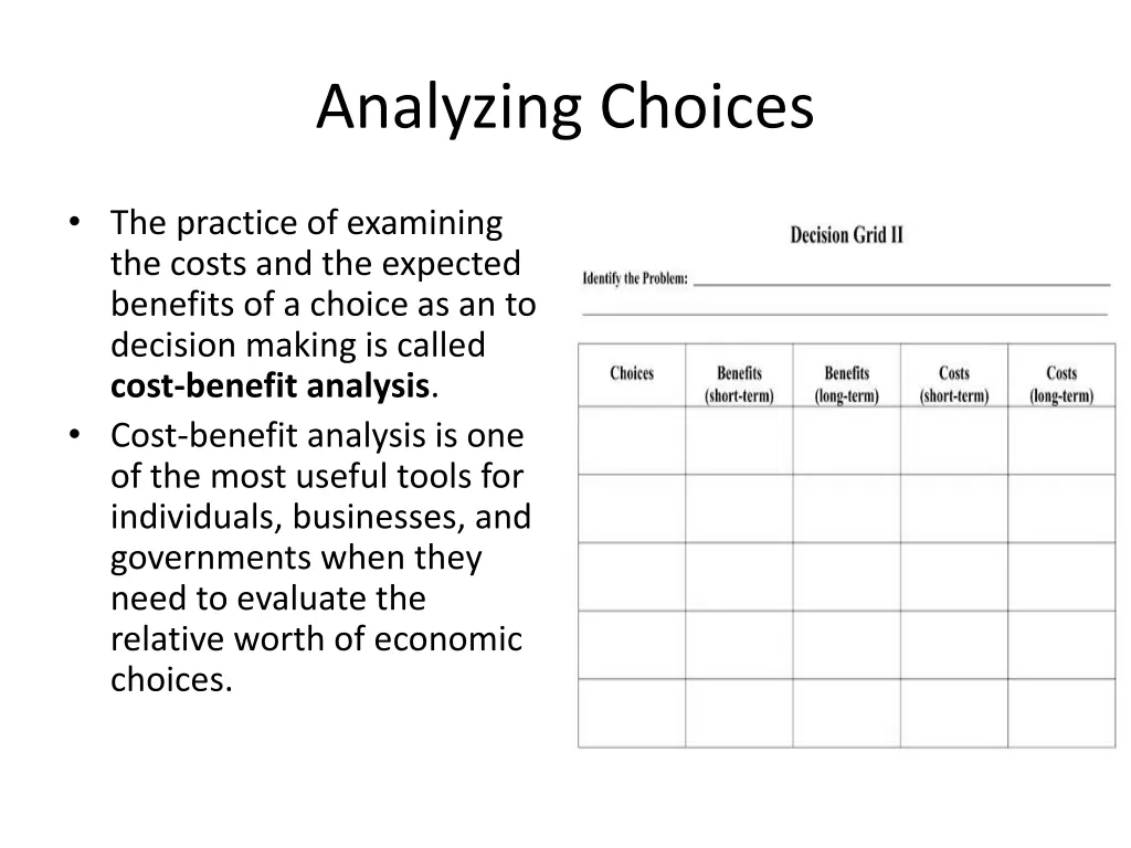 analyzing choices