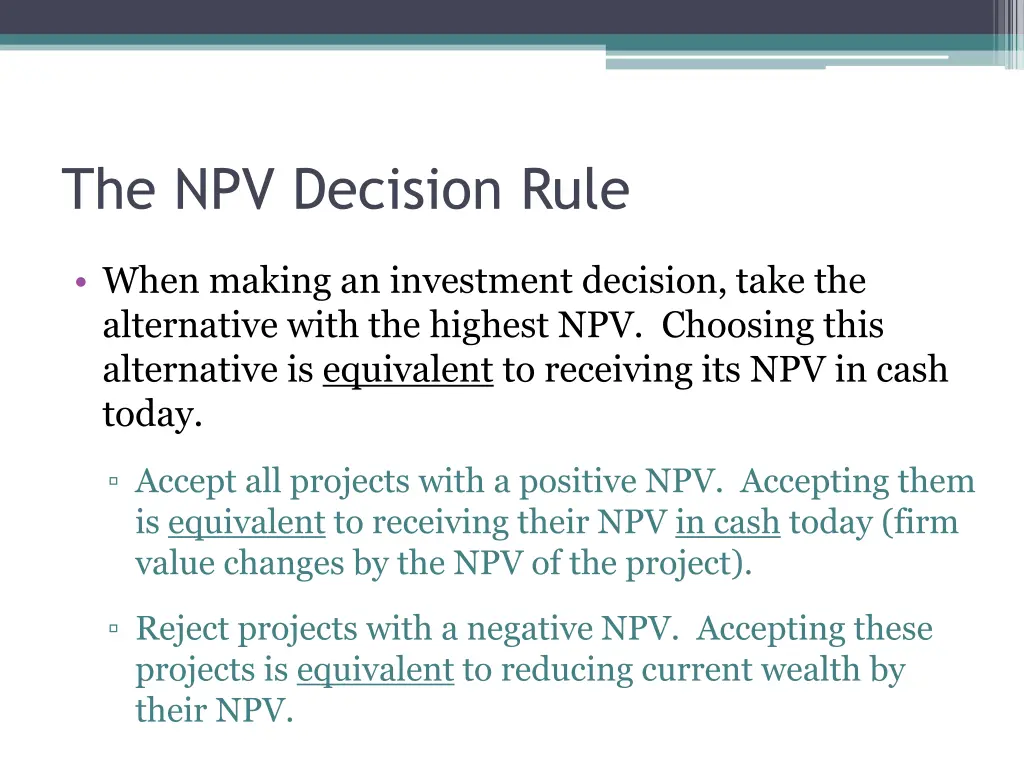 the npv decision rule