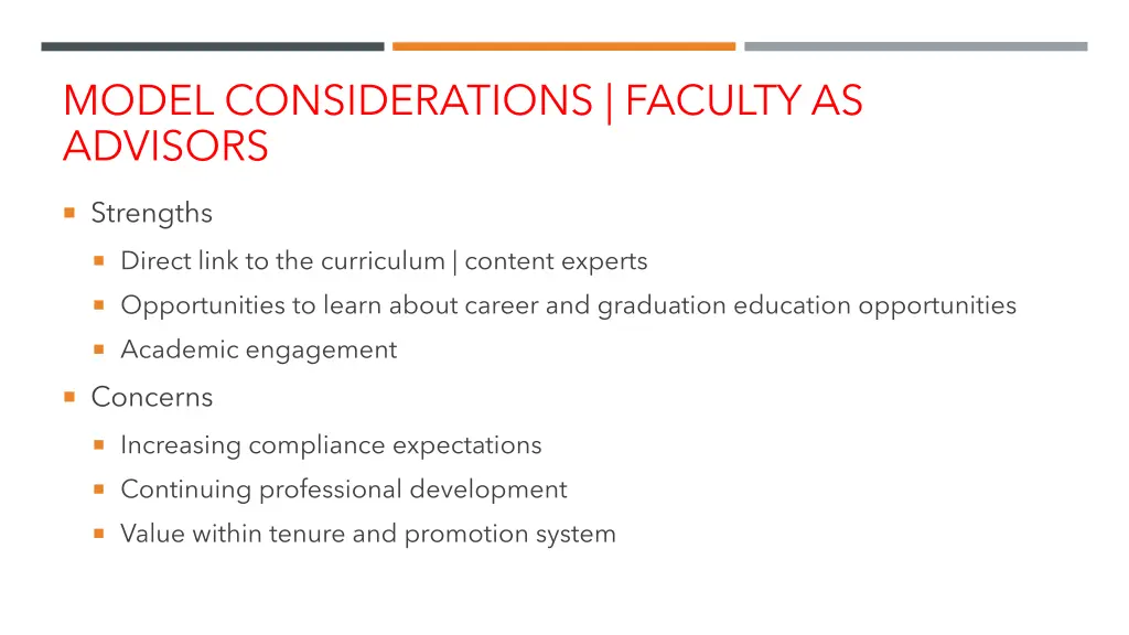 model considerations faculty as advisors