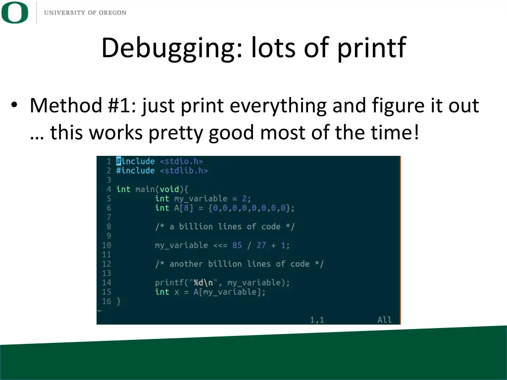debugging lots of printf
