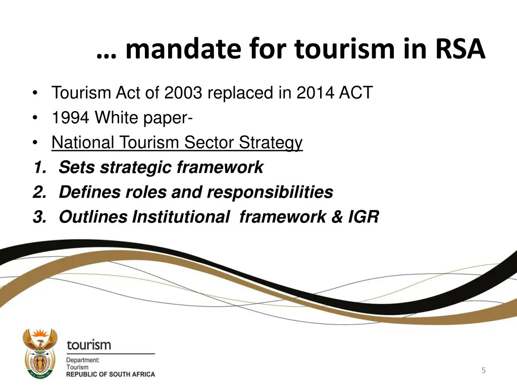 mandate for tourism in rsa