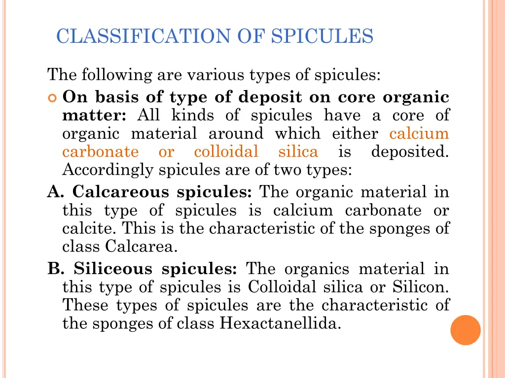 classification of spicules