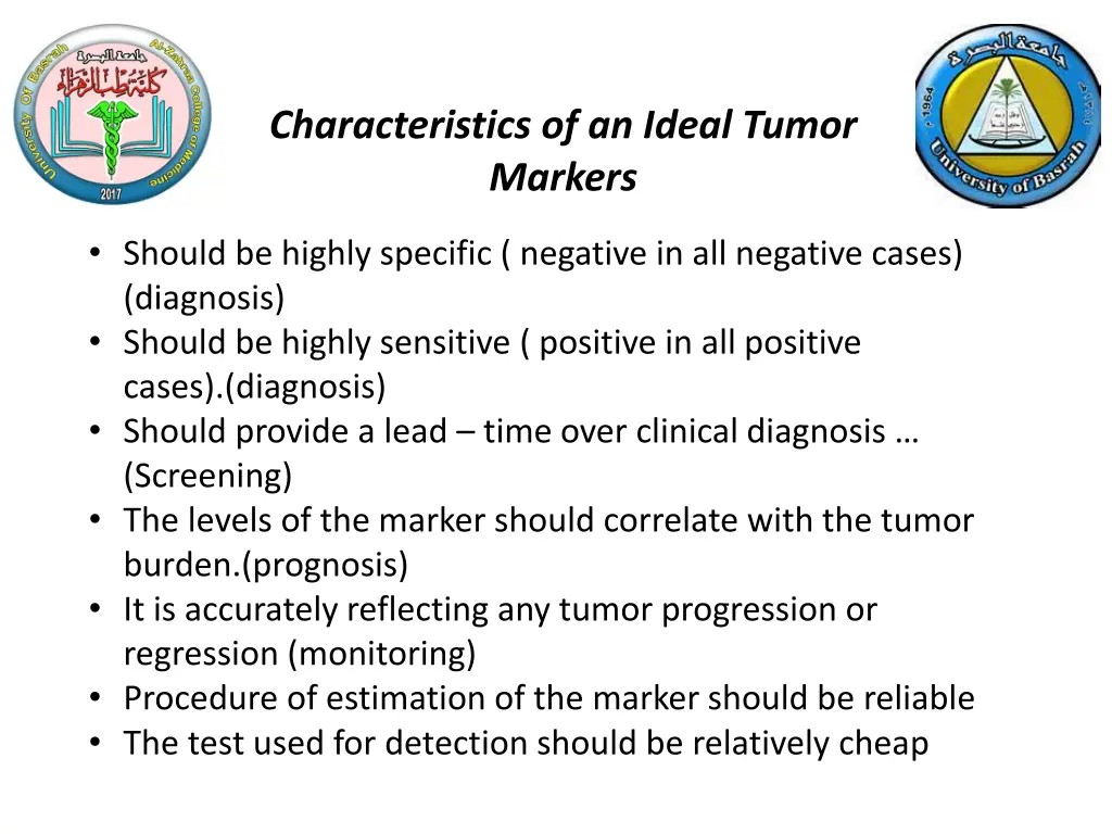 characteristics of an ideal tumor markers