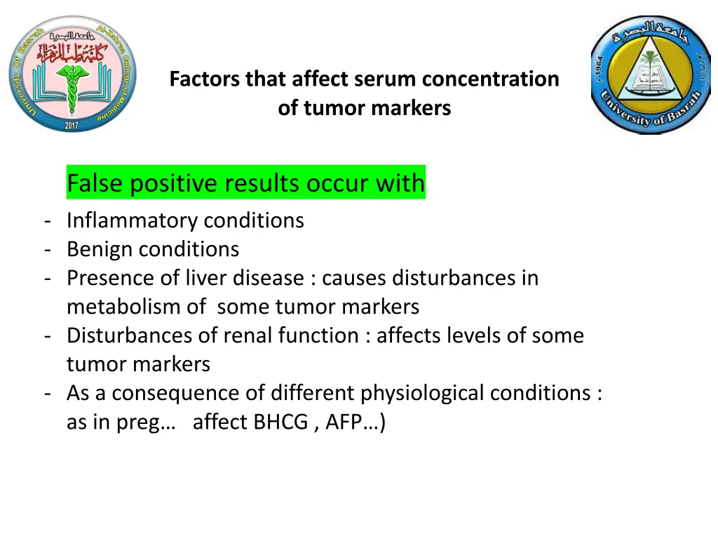 factors that affect serum concentration of tumor