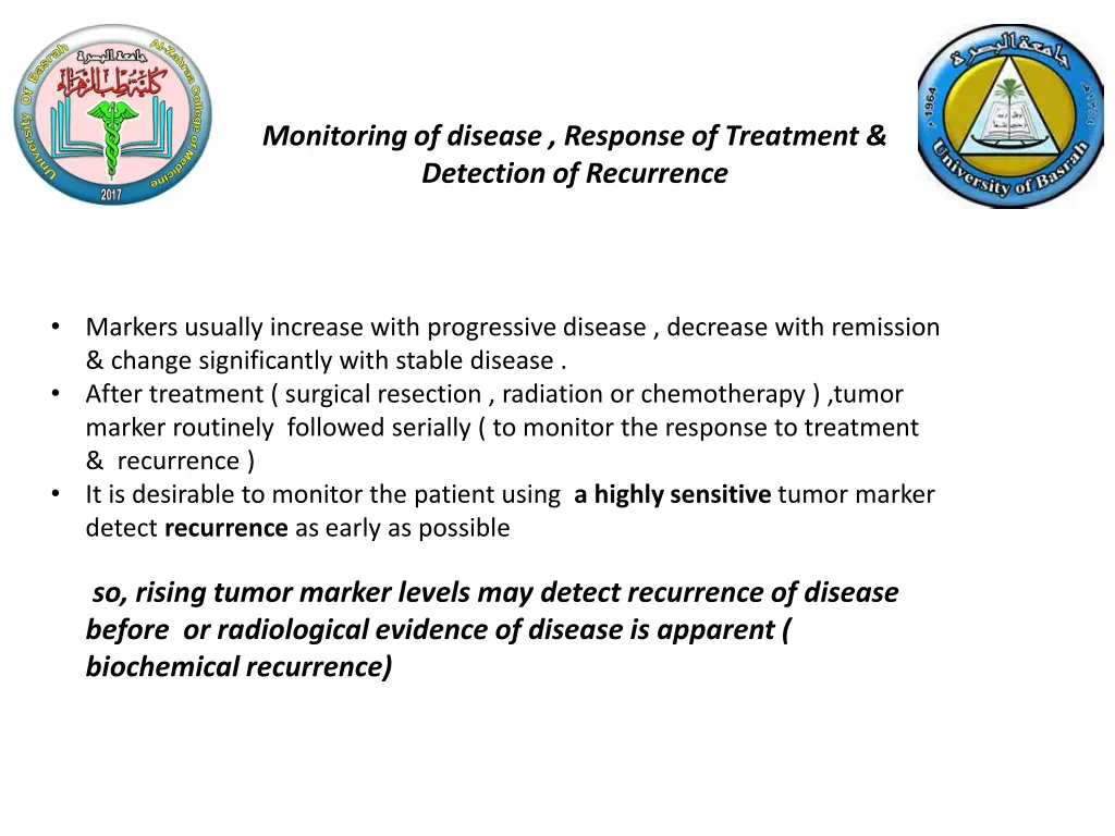 monitoring of disease response of treatment