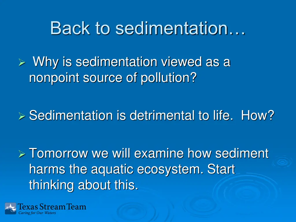 back to sedimentation
