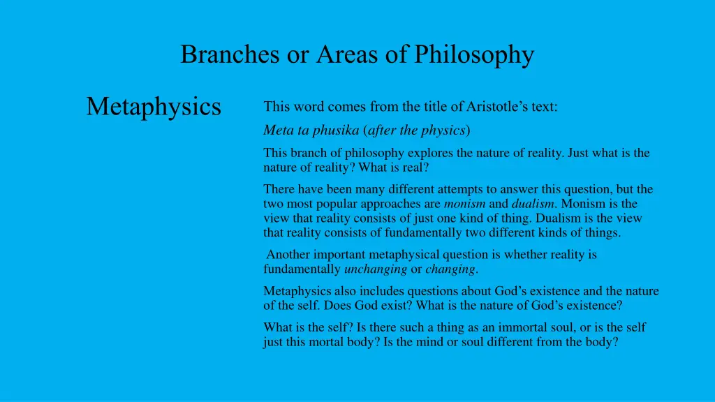 branches or areas of philosophy