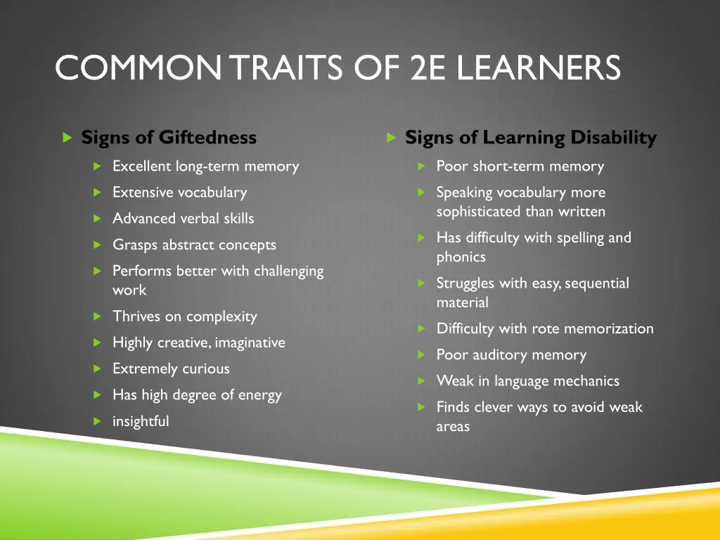 common traits of 2e learners