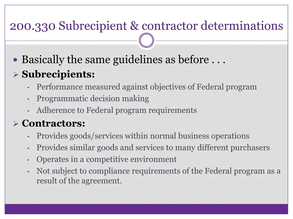 200 330 subrecipient contractor determinations