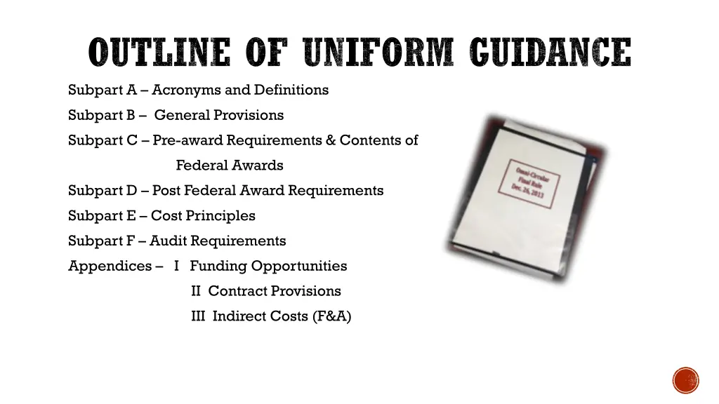 outline of uniform guidance subpart a acronyms