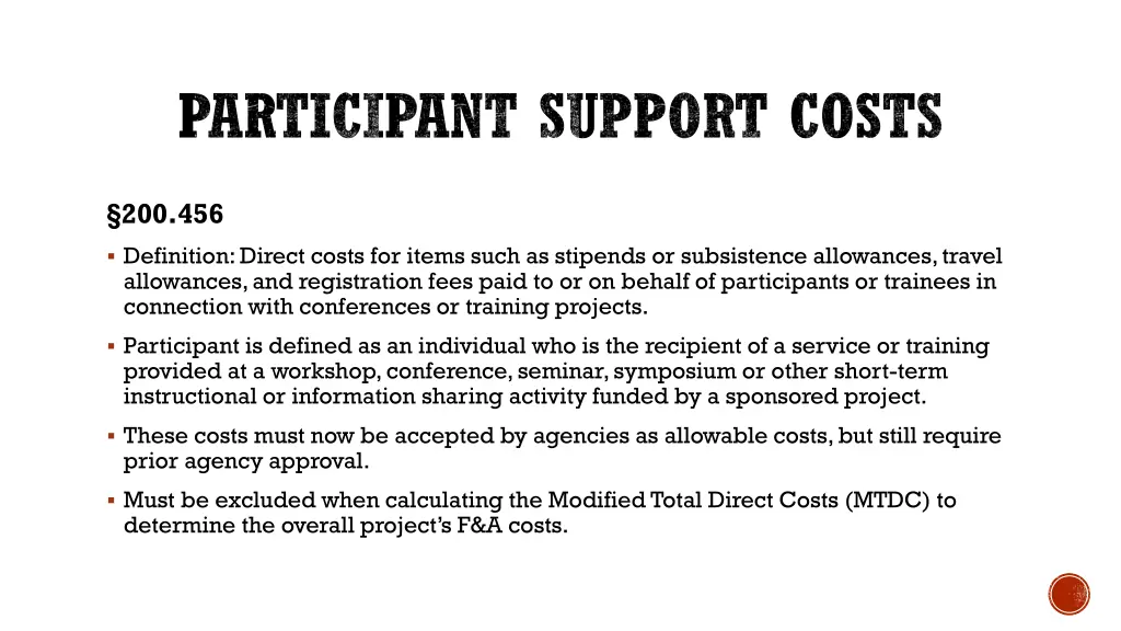 participant support costs
