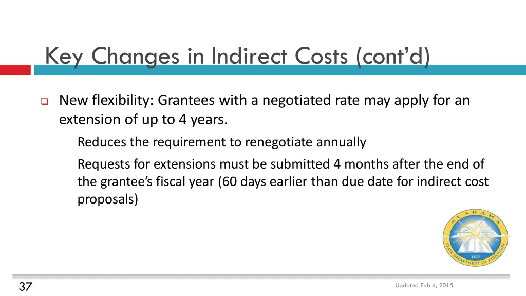key changes in indirect costs cont d