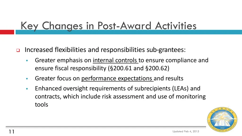 key changes in post award activities