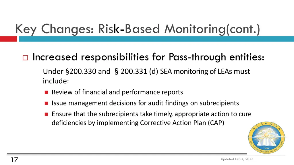 key changes risk based monitoring cont