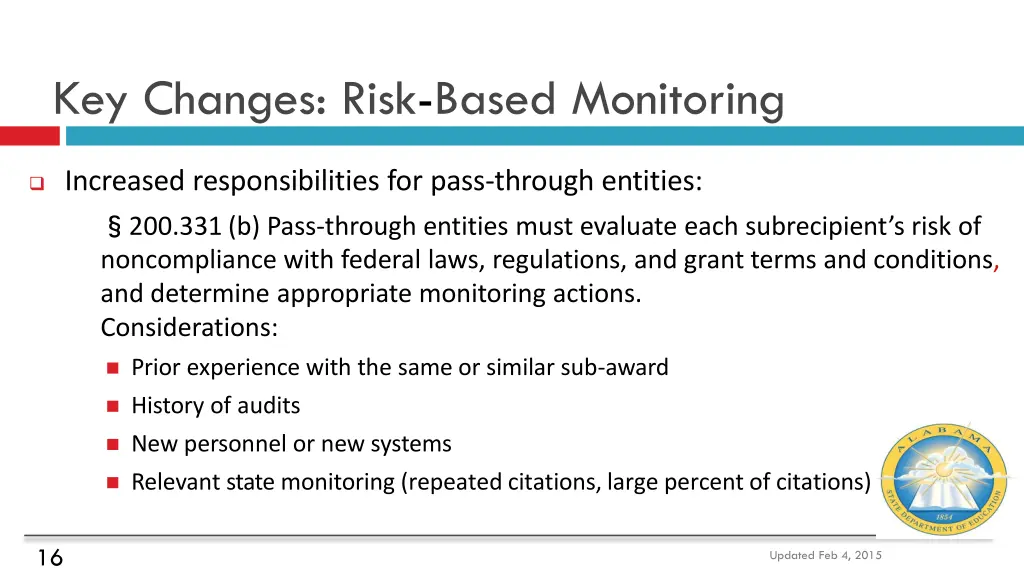key changes risk based monitoring