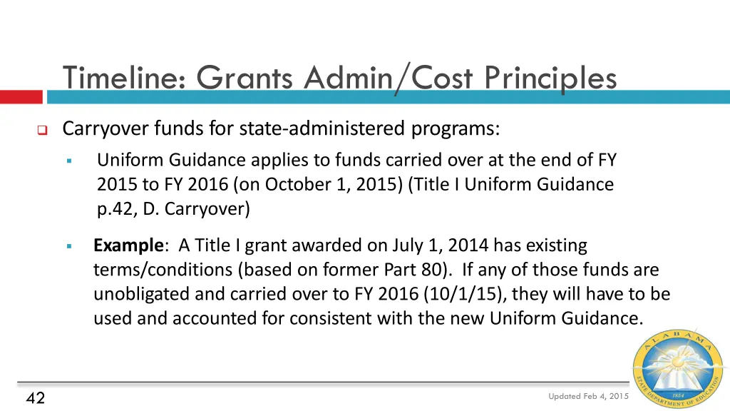 timeline grants admin cost principles 1