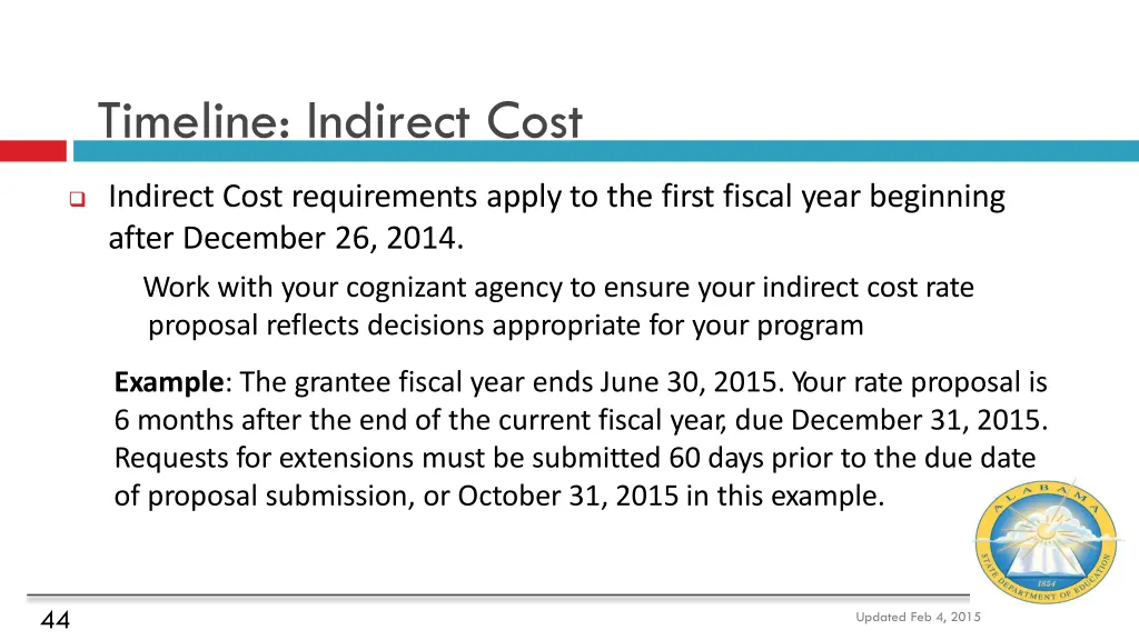 timeline indirect cost