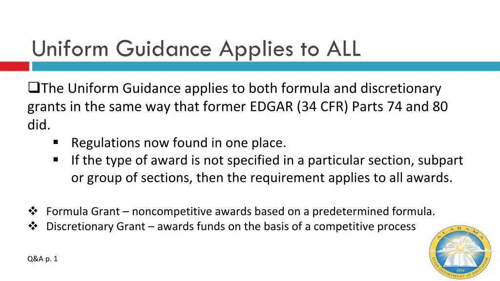 uniform guidance applies to all