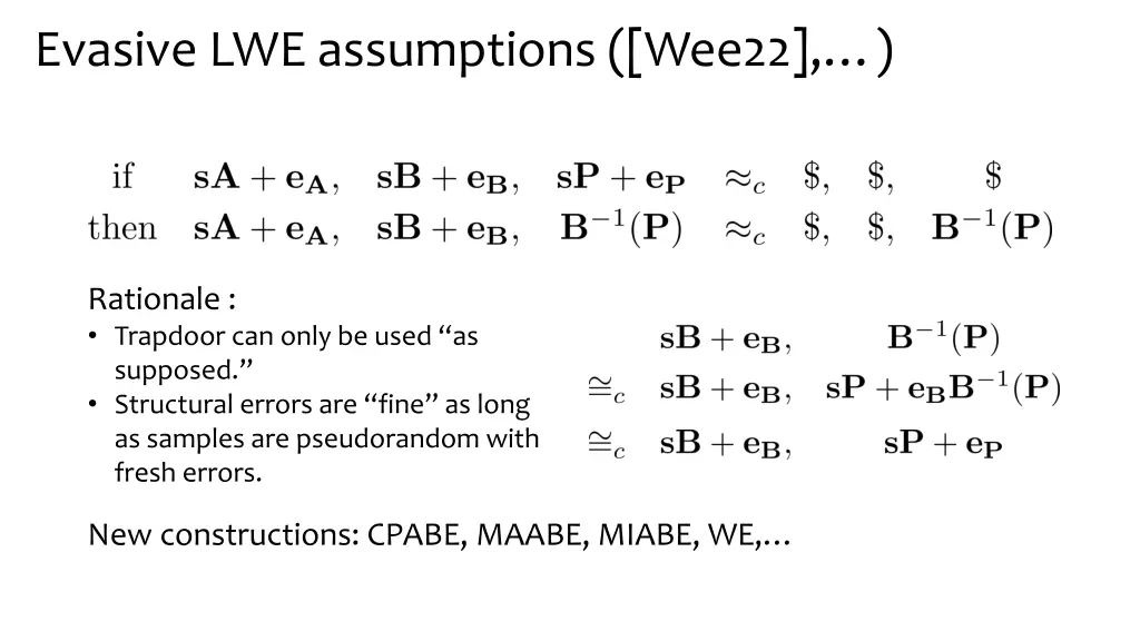 evasive lwe assumptions wee22