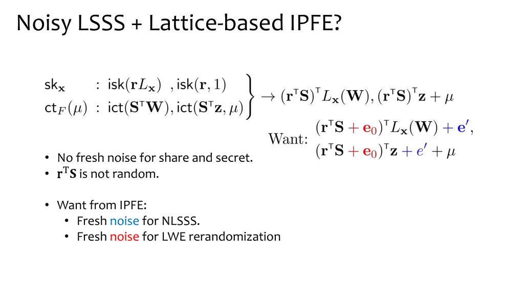 noisy lsss lattice based ipfe