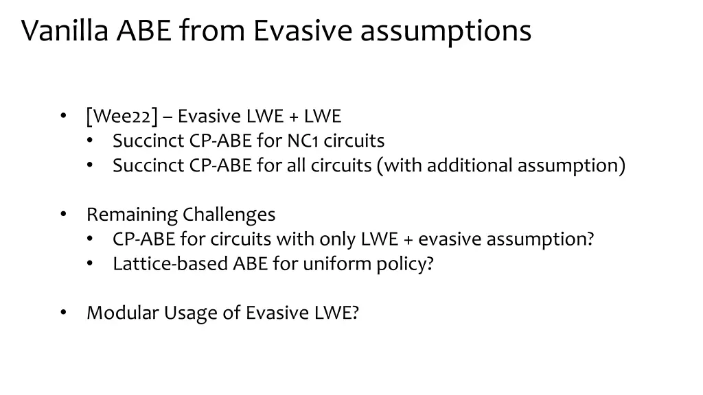 vanilla abe from evasive assumptions