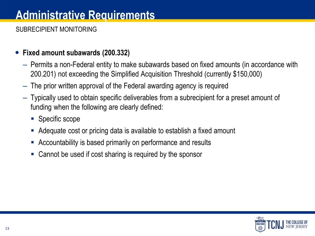 administrative requirements subrecipient 1