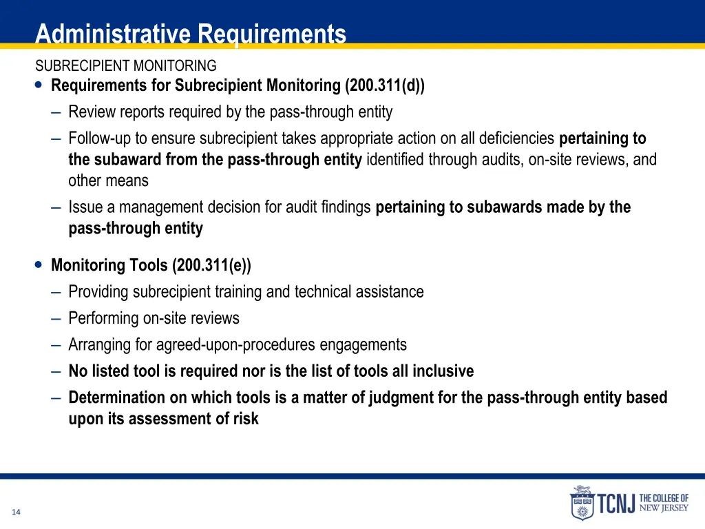 administrative requirements subrecipient 2