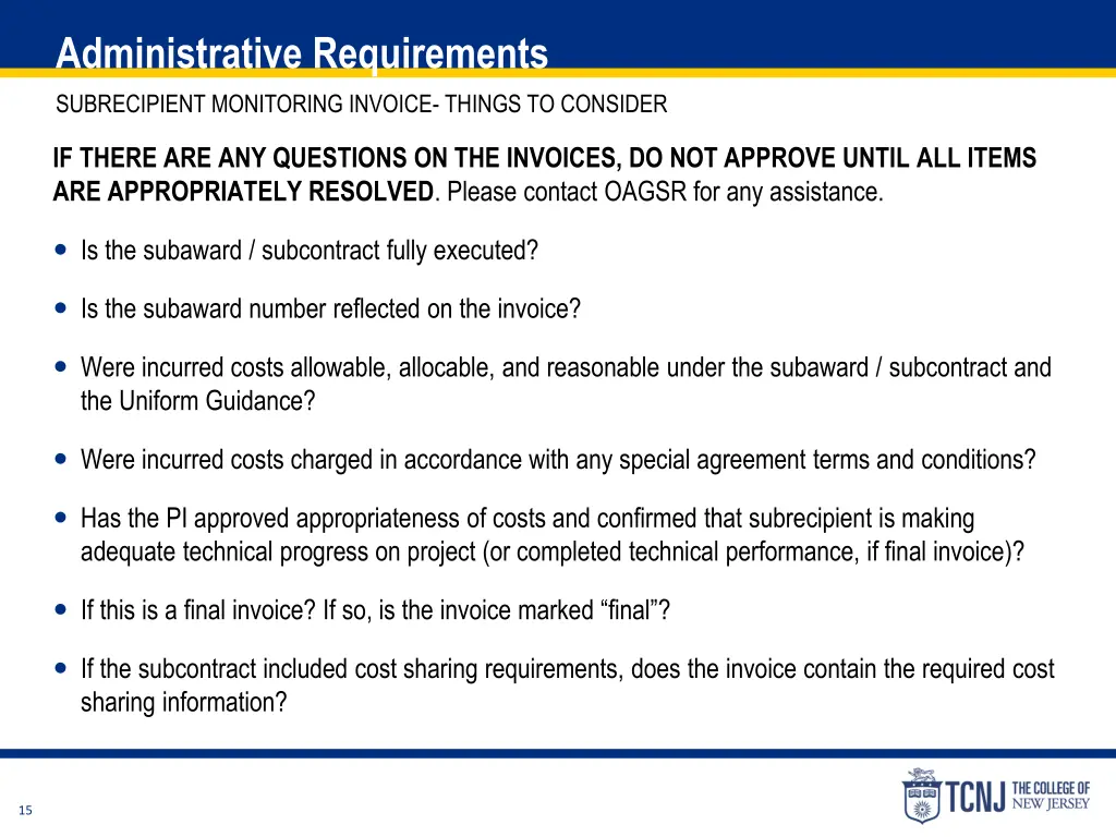 administrative requirements subrecipient 3