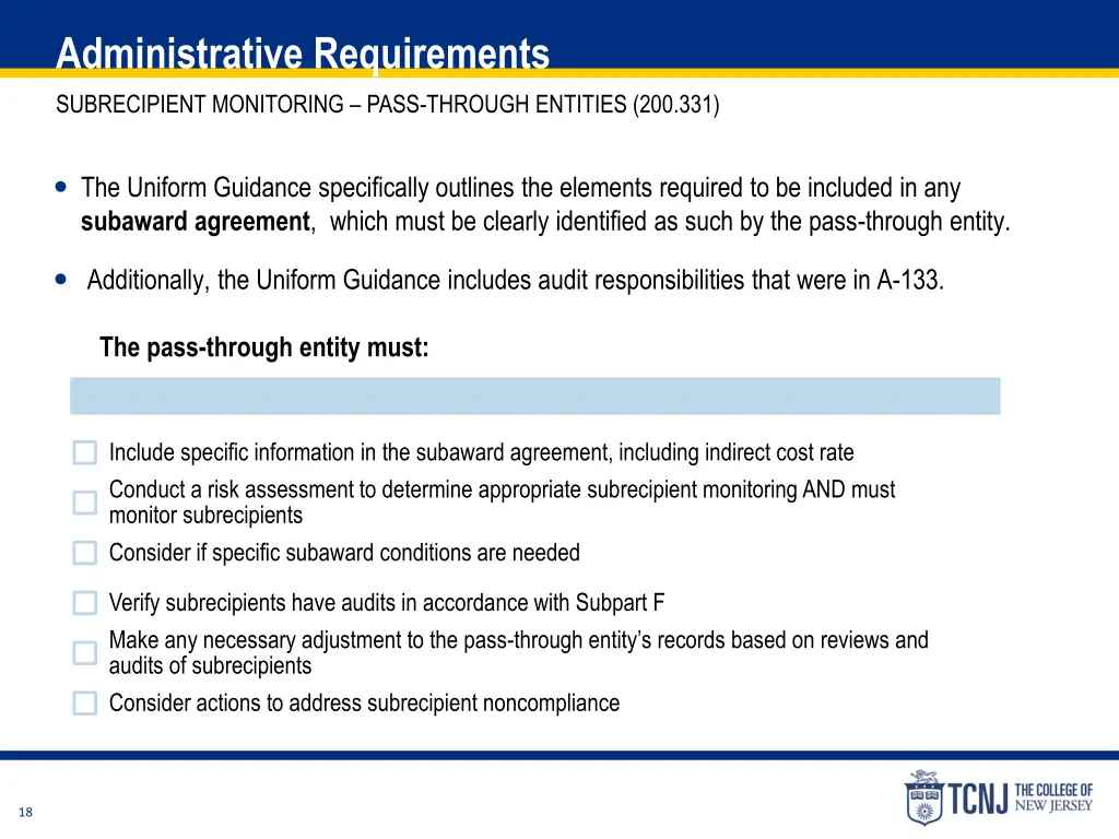 administrative requirements subrecipient 6