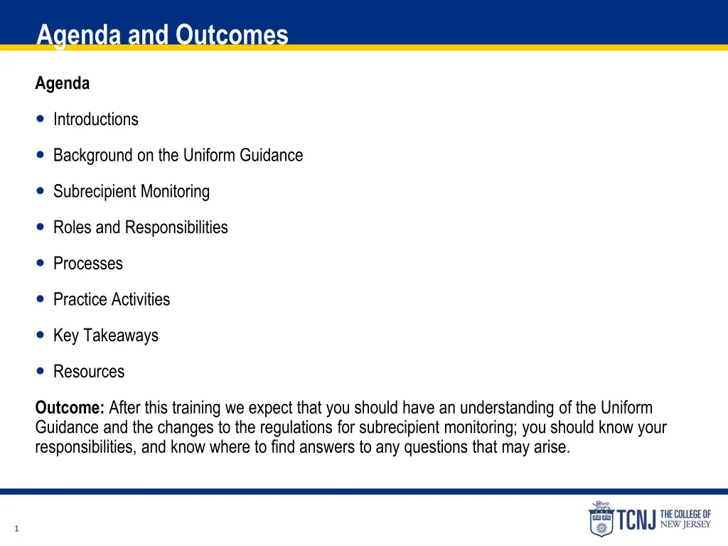 agenda and outcomes