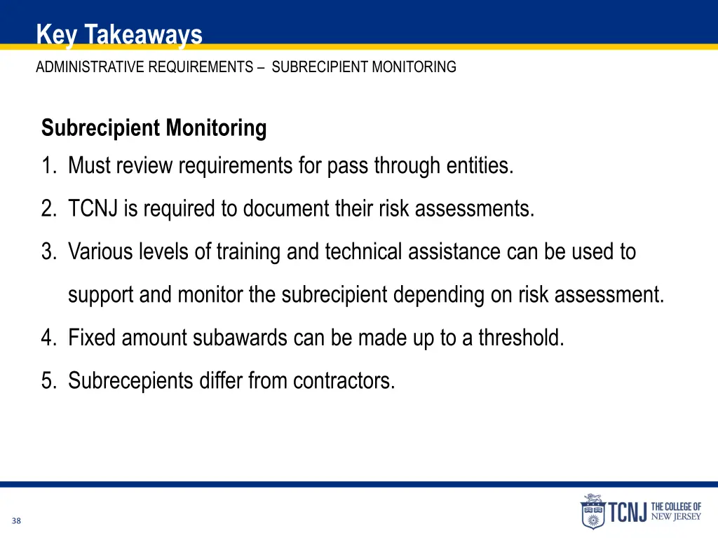 key takeaways administrative requirements