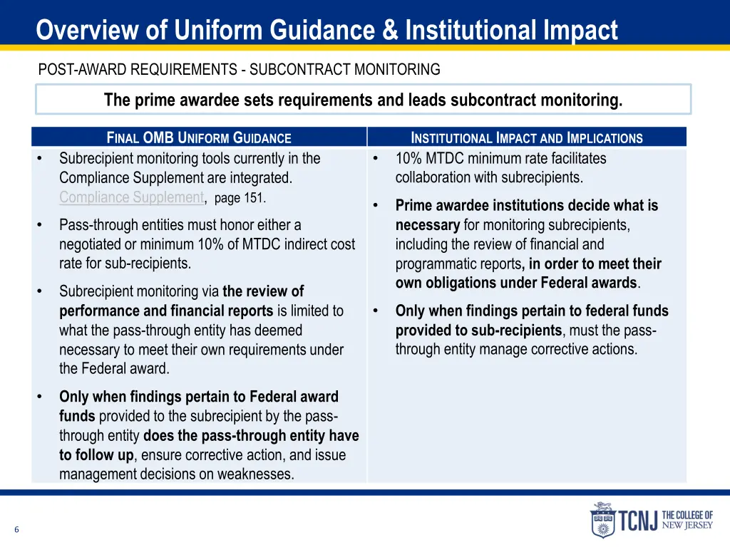 overview of uniform guidance institutional impact 1