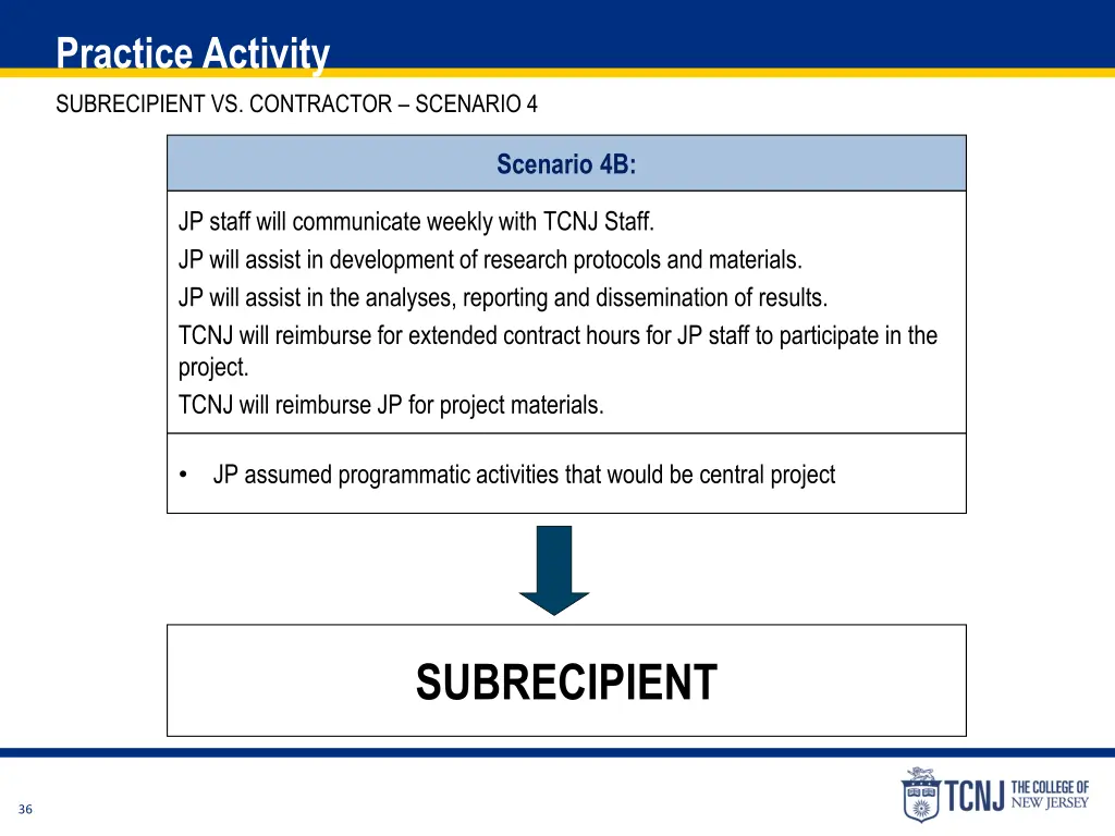 practice activity subrecipient vs contractor 4