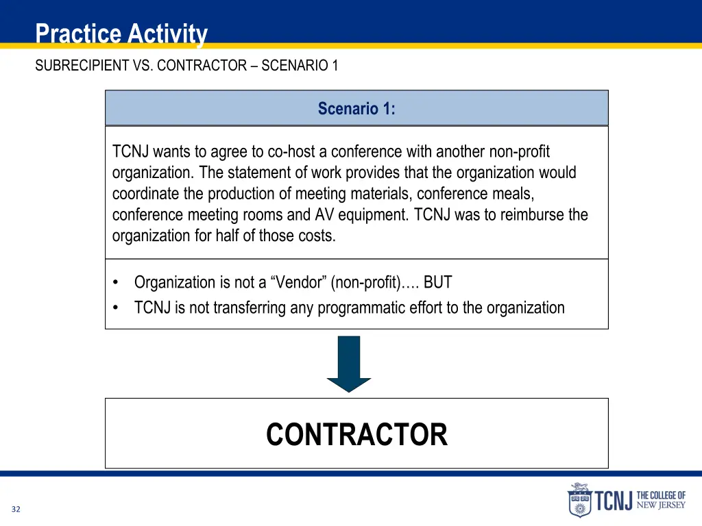 practice activity subrecipient vs contractor
