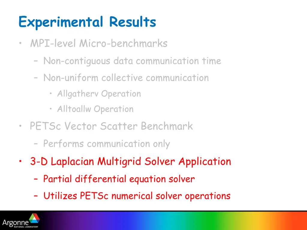 experimental results mpi level micro benchmarks