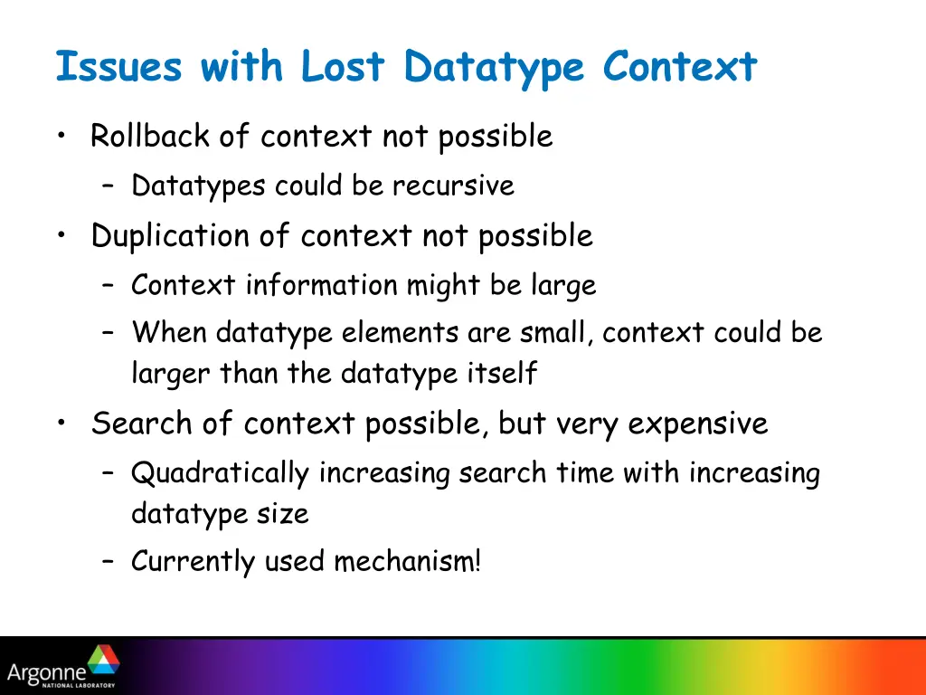 issues with lost datatype context