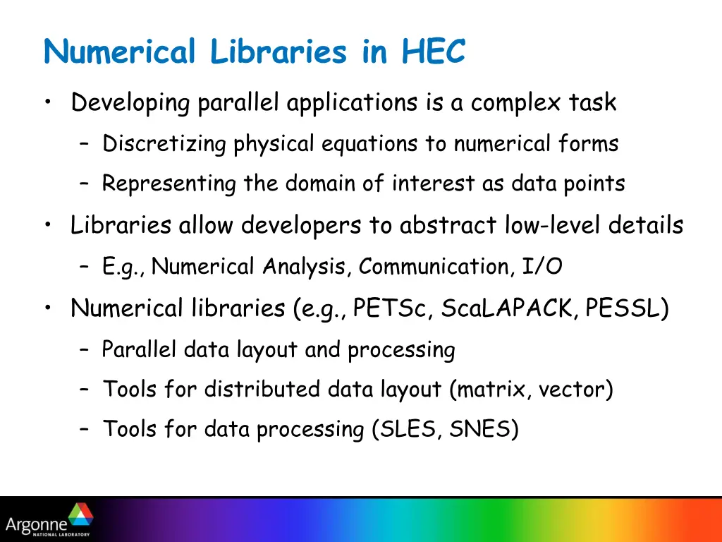 numerical libraries in hec developing parallel